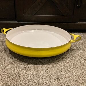 Vintage Dansk Yellow Enamel Cast Iron 13.5” Braiser Paella Pan France MCM